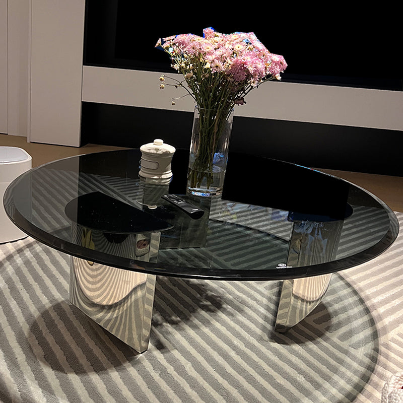 Black Glass Top Coffee Table Modern Round 3 Legs  Cocktail Table