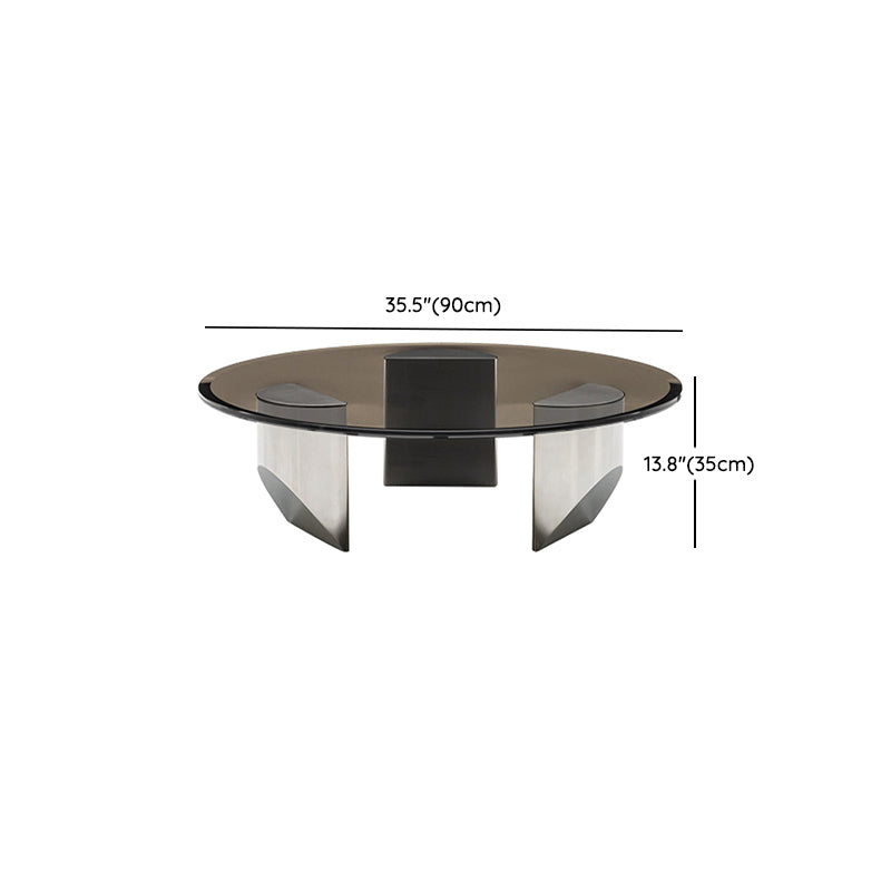 Black Glass Top Coffee Table Modern Round 3 Legs  Cocktail Table