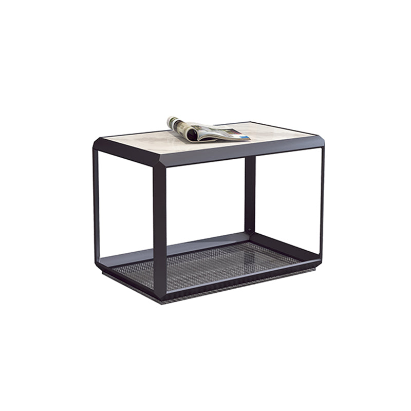 Geometric Slate & Glass Coffee Table Modern Simple Cocktail Table with Floor Shelf