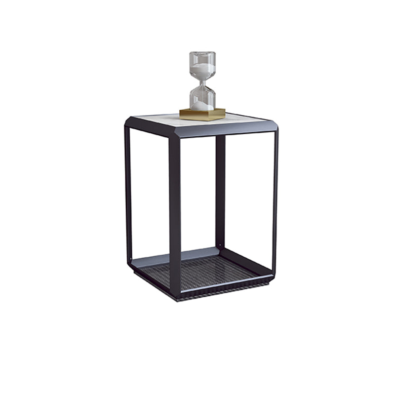 Geometric Slate & Glass Coffee Table Modern Simple Cocktail Table with Floor Shelf