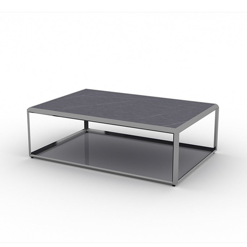 Geometric Slate & Glass Coffee Table Modern Simple Cocktail Table with Floor Shelf