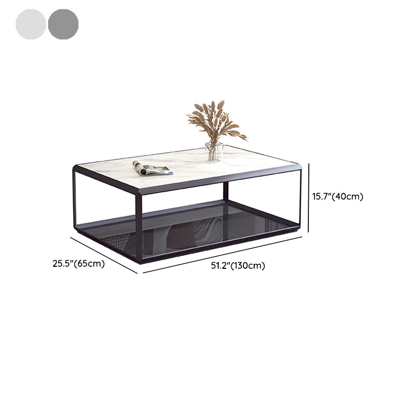 Geometric Slate & Glass Coffee Table Modern Simple Cocktail Table with Floor Shelf