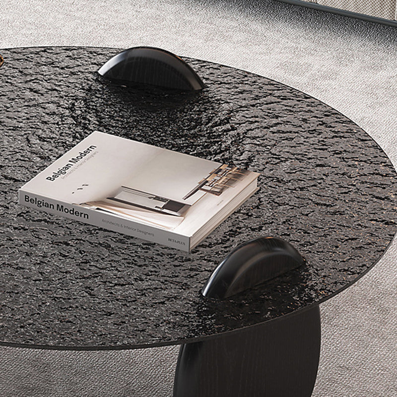 Glass Top Coffee Table Black Modern Round 3 Legs  Cocktail Table
