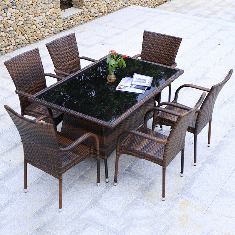 Tropical Brown Patio Dining Chair with Arm Outdoors Dining Chairs