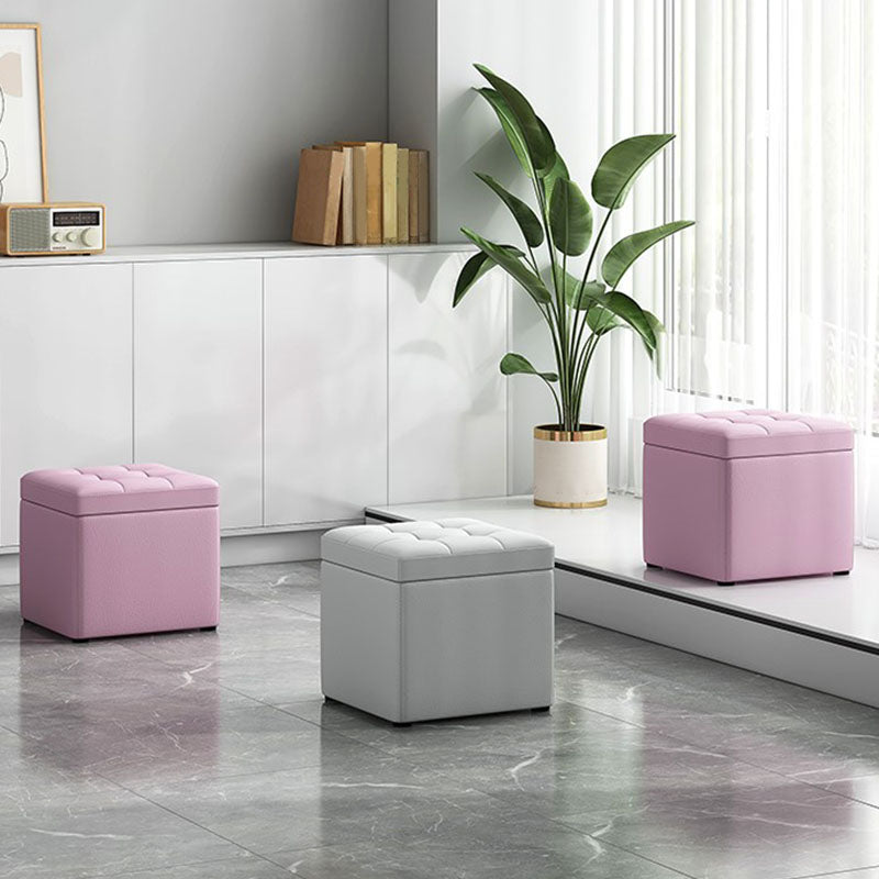 Modern Pouf Ottoman Cotton Upholstered Tufted Solid Color Square Ottoman with Storage