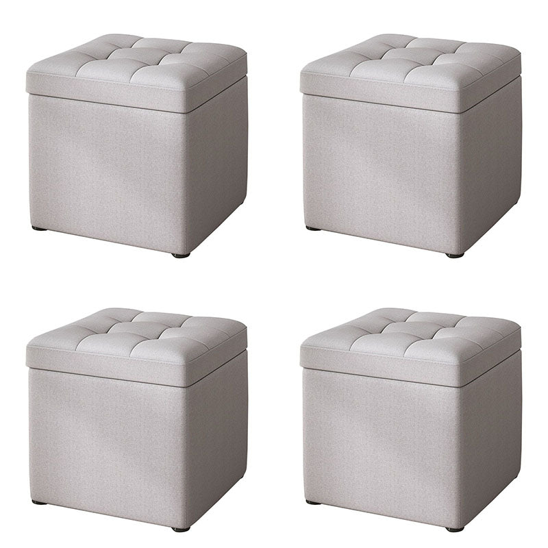 Modern Pouf Ottoman Cotton Upholstered Tufted Solid Color Square Ottoman with Storage