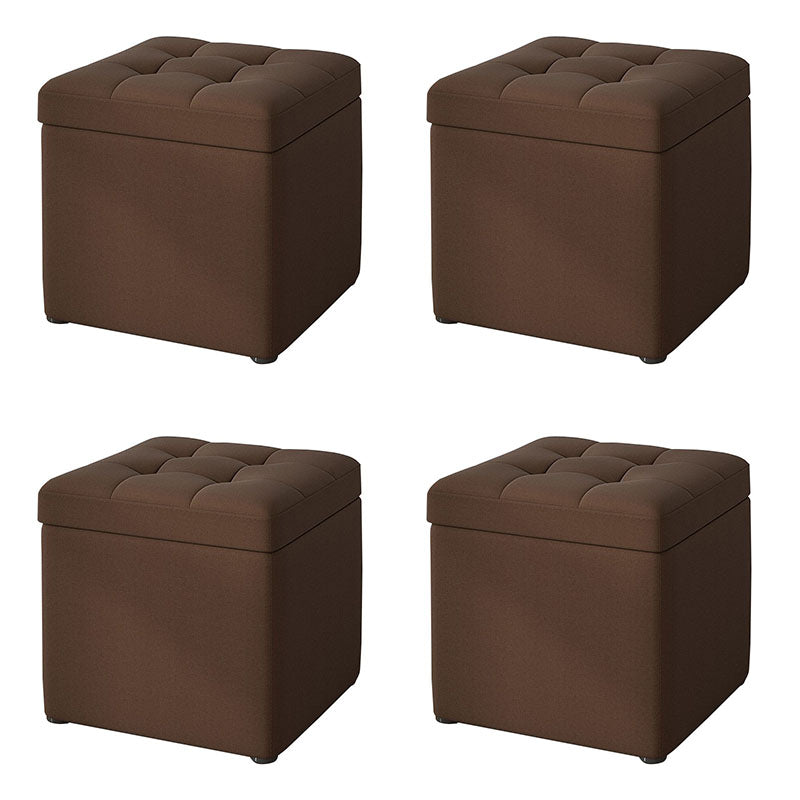 Modern Pouf Ottoman Cotton Upholstered Tufted Solid Color Square Ottoman with Storage