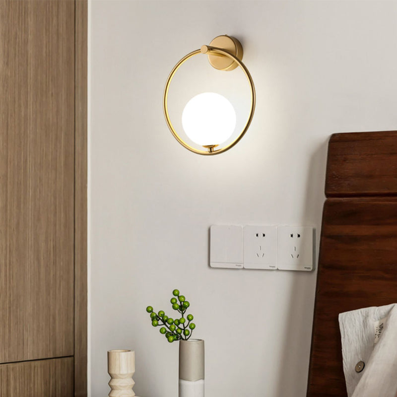 Modern Metal Wall Sconce Ball Shape Wall Light with Glass Shade for Bedroom in White