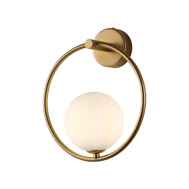 Modern Metal Wall Sconce Ball Shape Wall Light with Glass Shade for Bedroom in White