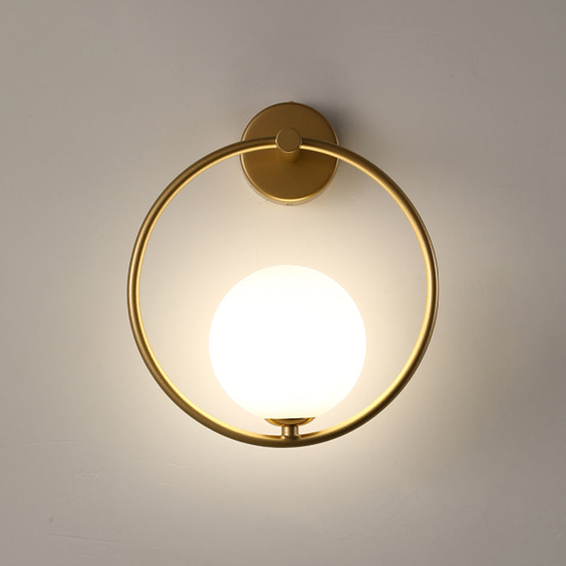 Modern Metal Wall Sconce Ball Shape Wall Light with Glass Shade for Bedroom in White