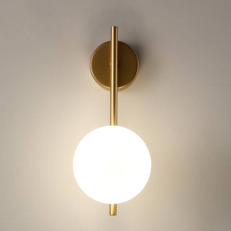 Modern Metal Wall Sconce Ball Shape Wall Light with Glass Shade for Bedroom in White