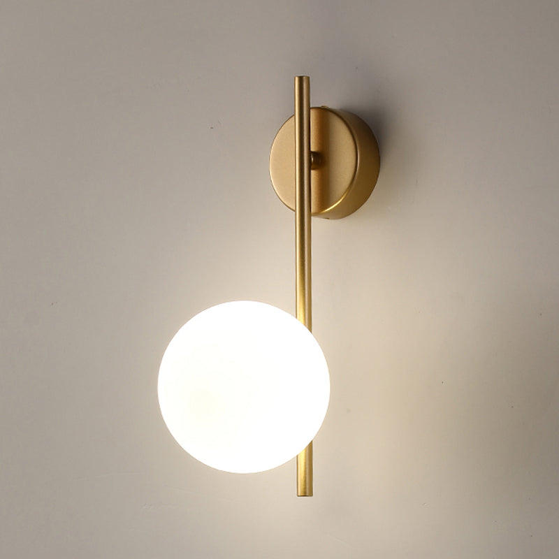 Modern Metal Wall Sconce Ball Shape Wall Light with Glass Shade for Bedroom in White