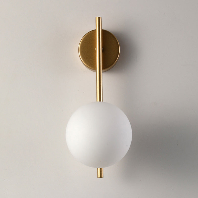 Modern Metal Wall Sconce Ball Shape Wall Light with Glass Shade for Bedroom in White
