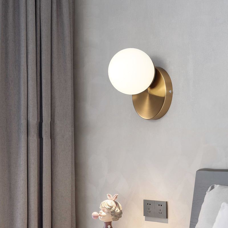 White Modern Metal Wall Sconce Ball Shape Wall Light with Glass Shade for Bedroom