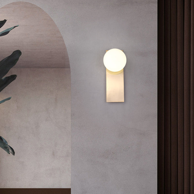 White Modern Metal Wall Sconce Ball Shape Wall Light with Glass Shade for Bedroom