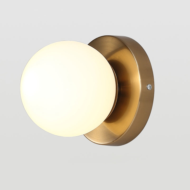 White Modern Metal Wall Sconce Ball Shape Wall Light with Glass Shade for Bedroom