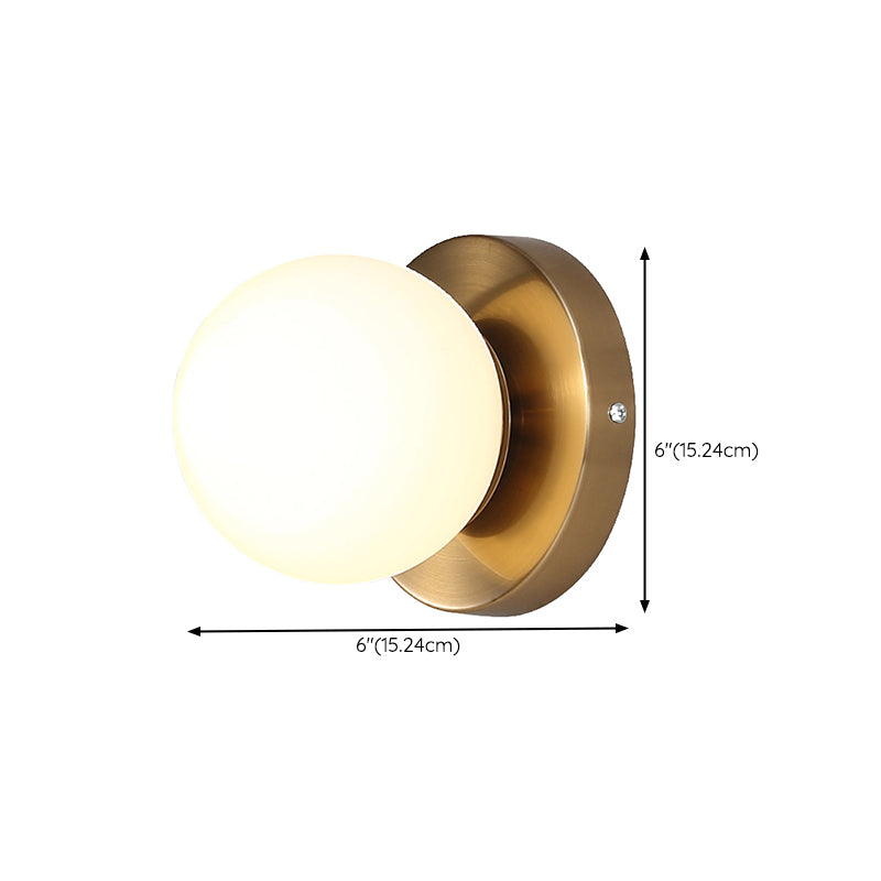 White Modern Metal Wall Sconce Ball Shape Wall Light with Glass Shade for Bedroom