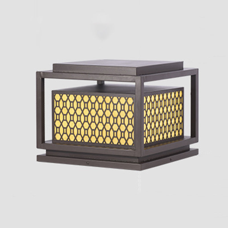 Square Shape Metal Solar Pillar Lamp Modern Style 1 Light Outdoor Light in Yellow