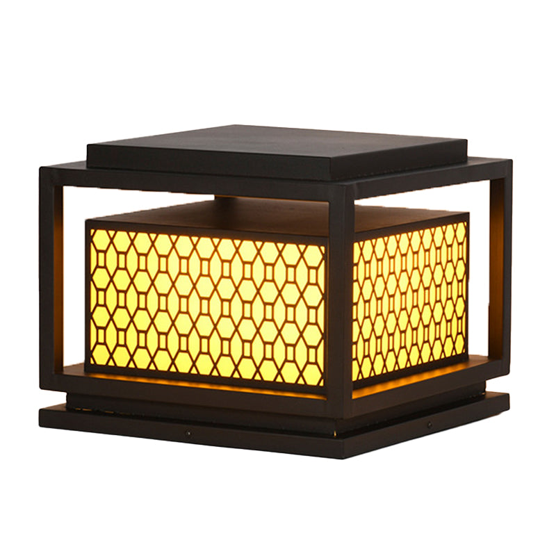 Square Shape Metal Solar Pillar Lamp Modern Style 1 Light Outdoor Light in Yellow