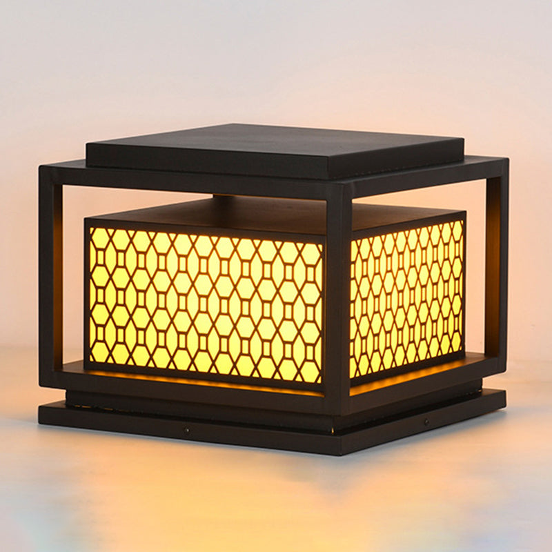 Square Shape Metal Solar Pillar Lamp Modern Style 1 Light Outdoor Light in Yellow