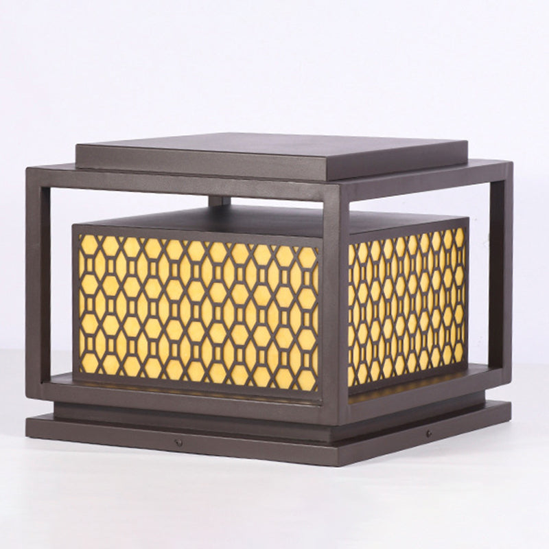 Square Shape Metal Solar Pillar Lamp Modern Style 1 Light Outdoor Light in Yellow