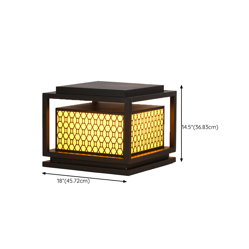 Square Shape Metal Solar Pillar Lamp Modern Style 1 Light Outdoor Light in Yellow