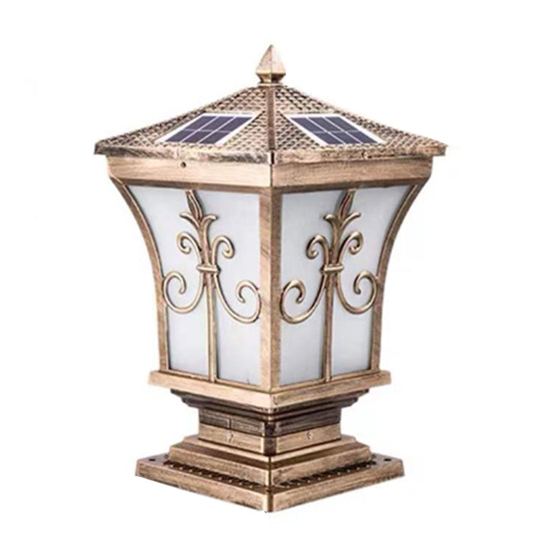 Rectangular Shape Metal Solar Pillar Lamp Modern 1 Light Outdoor Light