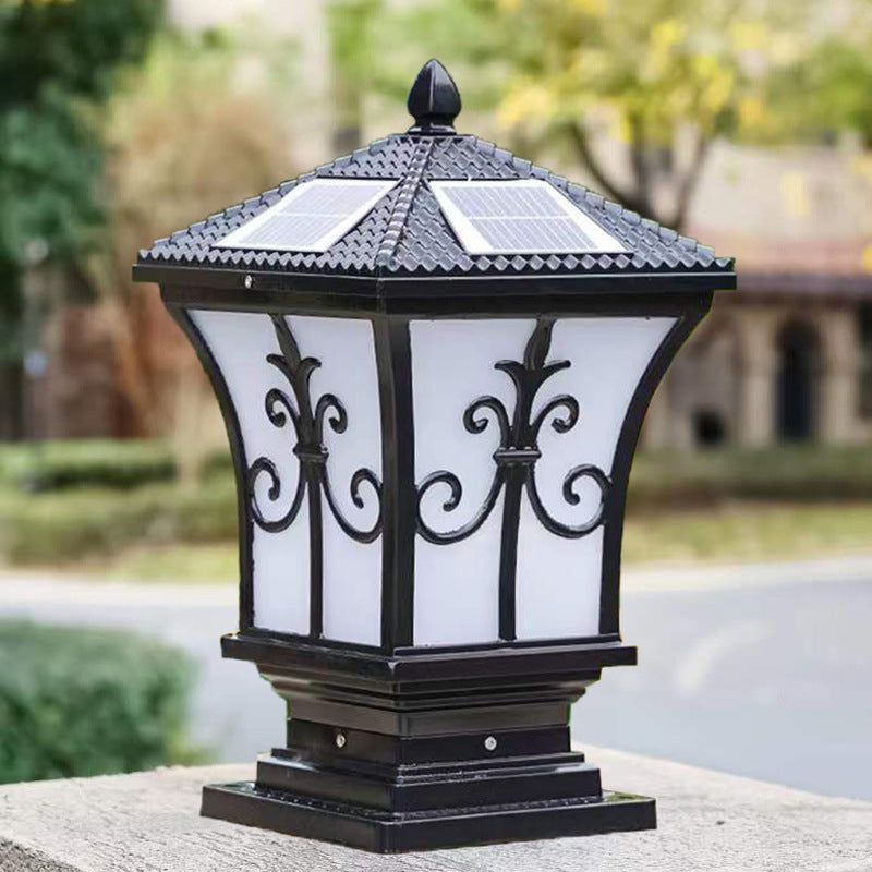 Rectangular Shape Metal Solar Pillar Lamp Modern 1 Light Outdoor Light