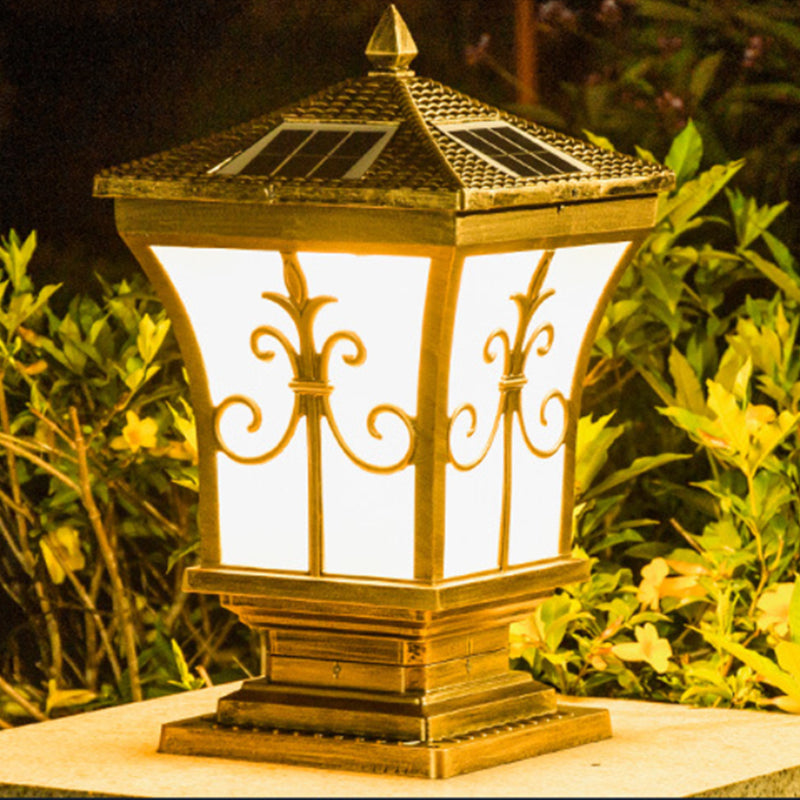 Rectangular Shape Metal Solar Pillar Lamp Modern 1 Light Outdoor Light
