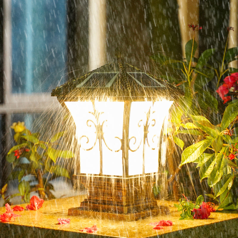 Rectangular Shape Metal Solar Pillar Lamp Modern 1 Light Outdoor Light