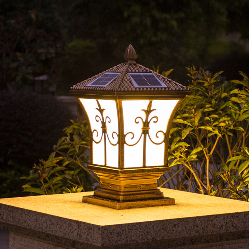 Rectangular Shape Metal Solar Pillar Lamp Modern 1 Light Outdoor Light