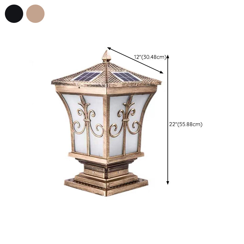 Rectangular Shape Metal Solar Pillar Lamp Modern 1 Light Outdoor Light