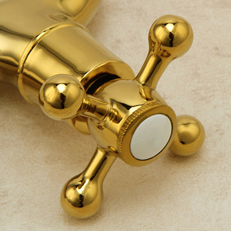 Glam Wall Mounted Bathroom Faucet Cross Handle Low Arc Circular Vessel Faucet