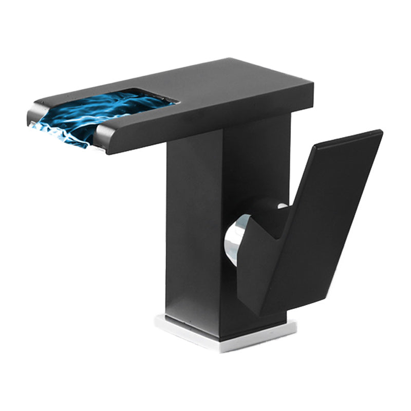 Contemporary Square Vessel Faucet Waterfall Spout with LED Three-Color Light