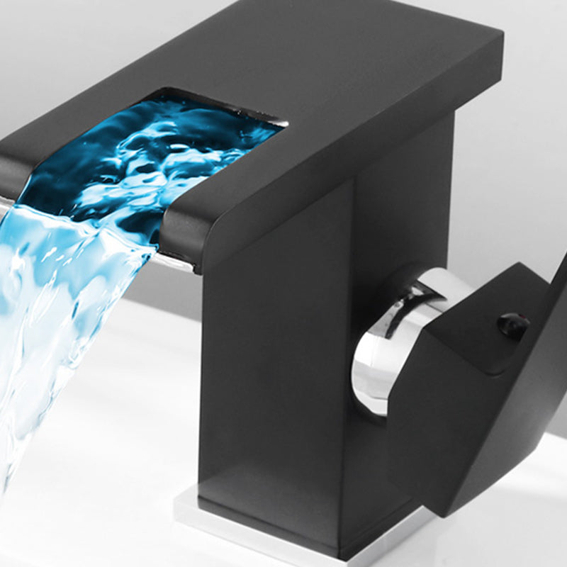 Contemporary Square Vessel Faucet Waterfall Spout with LED Three-Color Light