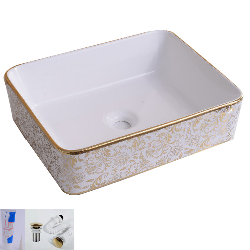 Traditional Vessel Bathroom Sink Oval Porcelain with Overflow Vessel