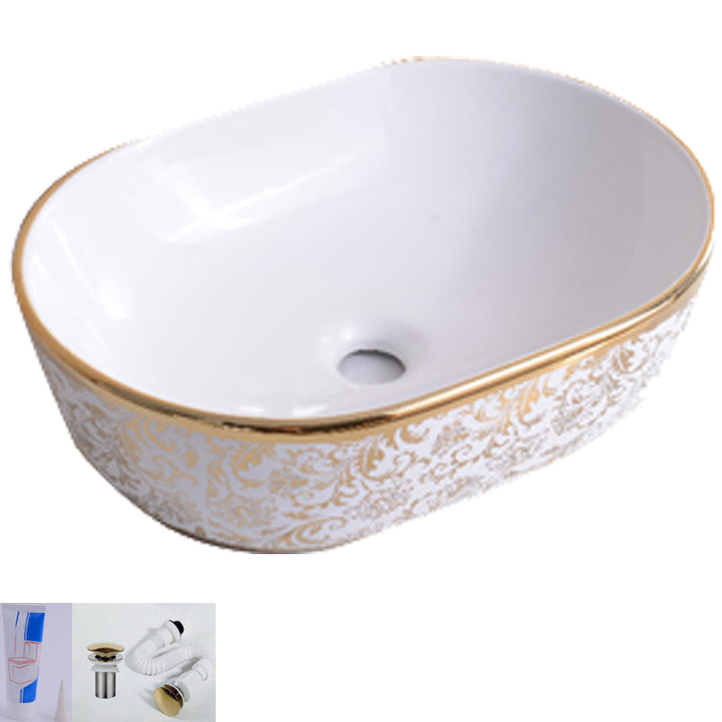 Traditional Vessel Bathroom Sink Oval Porcelain with Overflow Vessel