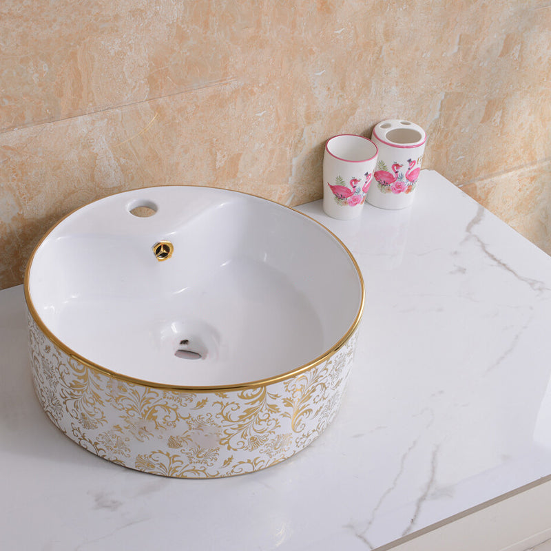 Traditional Vessel Bathroom Sink Oval Porcelain with Overflow Vessel