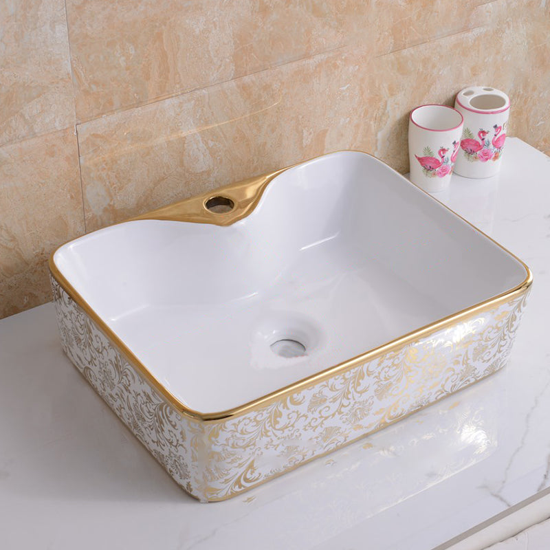 Traditional Vessel Bathroom Sink Oval Porcelain with Overflow Vessel
