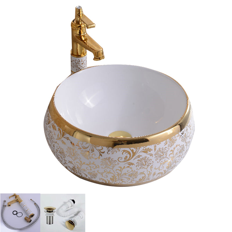 Traditional Vessel Bathroom Sink Oval Porcelain with Overflow Vessel