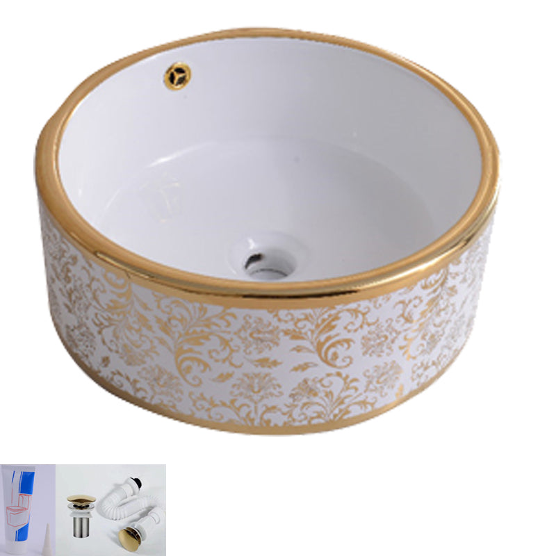 Traditional Vessel Bathroom Sink Oval Porcelain with Overflow Vessel