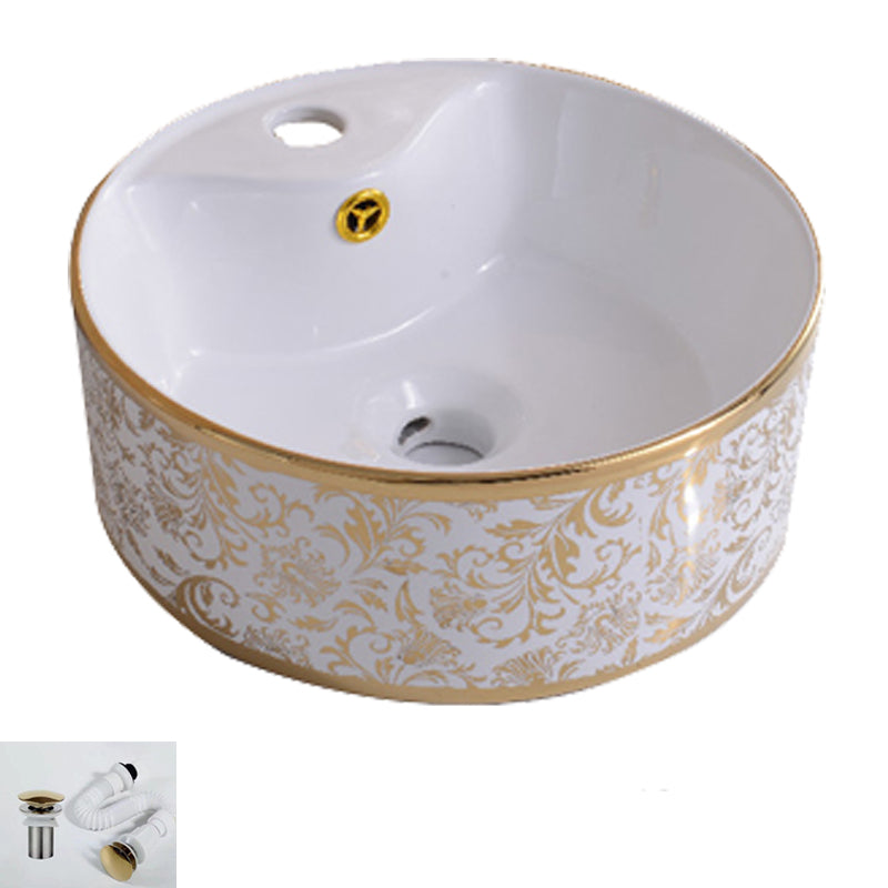 Traditional Vessel Bathroom Sink Oval Porcelain with Overflow Vessel