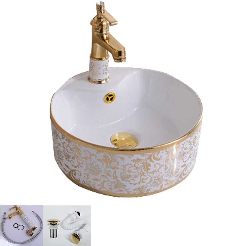 Traditional Vessel Bathroom Sink Oval Porcelain with Overflow Vessel