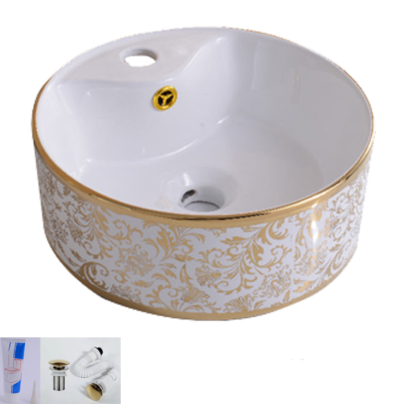 Traditional Vessel Bathroom Sink Oval Porcelain with Overflow Vessel