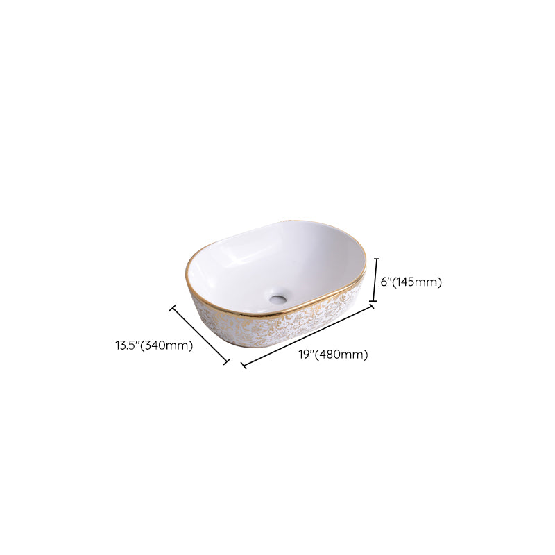 Traditional Vessel Bathroom Sink Oval Porcelain with Overflow Vessel