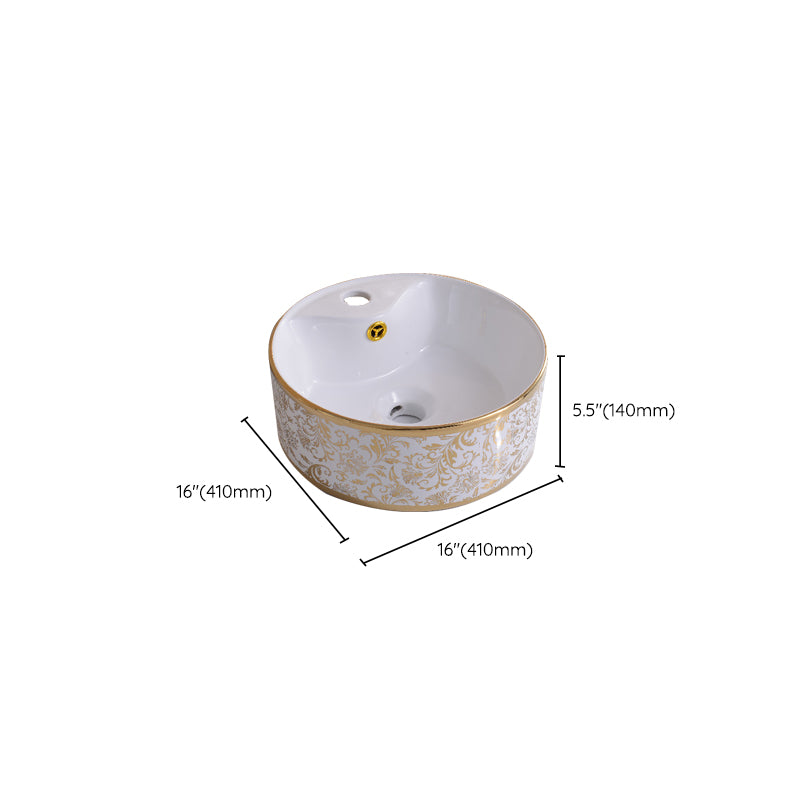 Traditional Vessel Bathroom Sink Oval Porcelain with Overflow Vessel