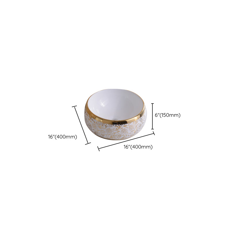 Traditional Vessel Bathroom Sink Oval Porcelain with Overflow Vessel