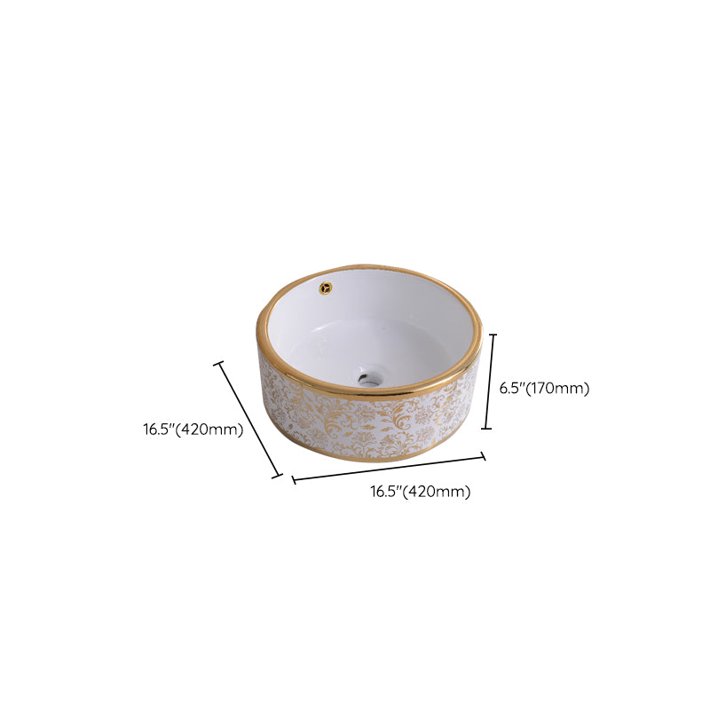 Traditional Vessel Bathroom Sink Oval Porcelain with Overflow Vessel