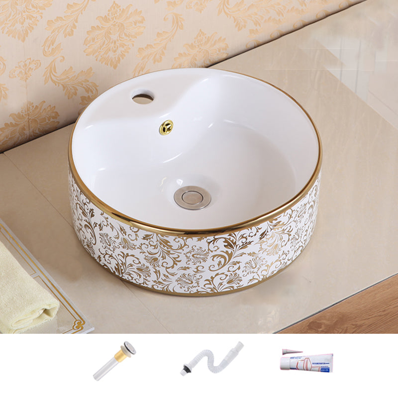 Traditional Vessel Sink Oval Porcelain with Pop-Up Drain Vessel Lavatory Sink