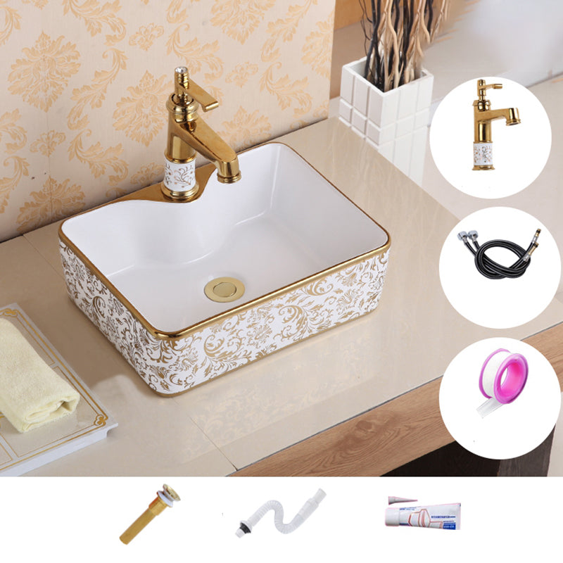 Traditional Vessel Sink Oval Porcelain with Pop-Up Drain Vessel Lavatory Sink